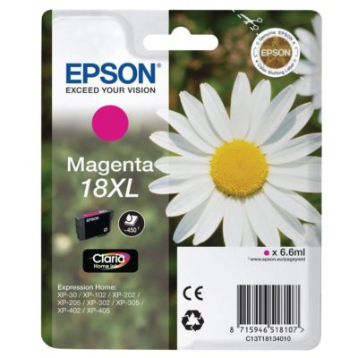 Epson Daisy 18XL Claria Home Ink, High Yield Ink Cartridge, Magenta Single Pack, C13T18134010 Epson Daisy 18XL Claria Home Ink, High Yield Ink Cartridge, Magenta Single Pack, C13T18134010